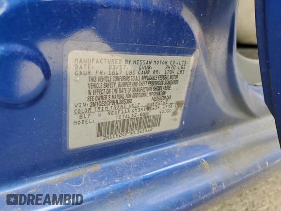 2017 Nissan Note SV with VIN 3N1CE2CP9HL365362, listed as a Copart auction lot 54353235 with Not provided miles and Salvage title. Bid and sale history available at DreamBid. Image 12.