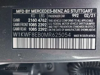 2021 Mercedes-Benz C 300 with VIN W1KWF8EB0MR625054, listed as a IAAI auction lot 41418183 with 58,630 mi miles and . Bid and sale history available at DreamBid. Image 9.