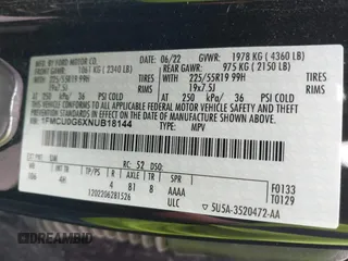 2022 Ford Escape SE with VIN 1FMCU0G6XNUB18144, listed as a IAAI auction lot 42390521 with 27,594 mi miles and . Bid and sale history available at DreamBid. Image 9.