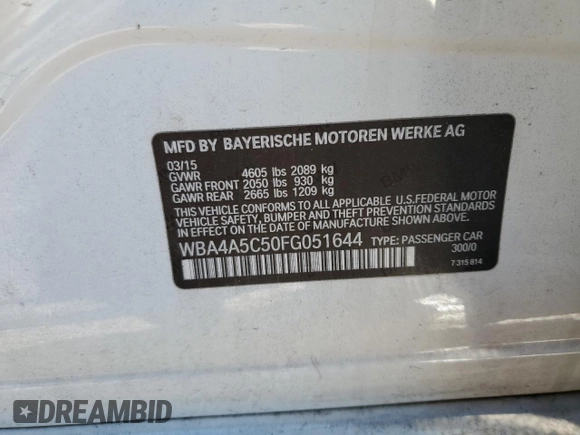 2015 BMW 4 Series 428i с VIN WBA4A5C50FG051644, выставлен на аукционе Copart как лот 89138515 с пробегом 142 065 миль миль и Списание • Salvage title. История ставок и продаж доступна на DreamBid. Изображение 12.