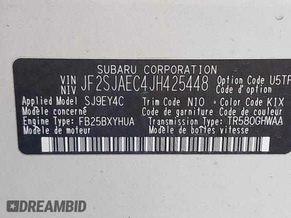 2018 Subaru Forester Premium with VIN JF2SJAEC4JH425448, listed as a IAAI auction lot 42107508 with 147,606 mi miles. Bid and sale history available at carsss.com. Image 9.