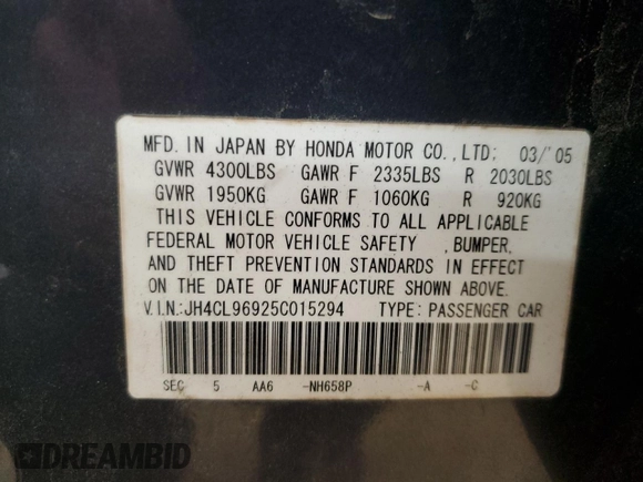 2005 Acura TSX with VIN JH4CL96925C015294, listed as a Copart auction lot 46706735 with 162,900 mi miles and Salvage Title. Bid and sale history available at carsss.com. Image 12.