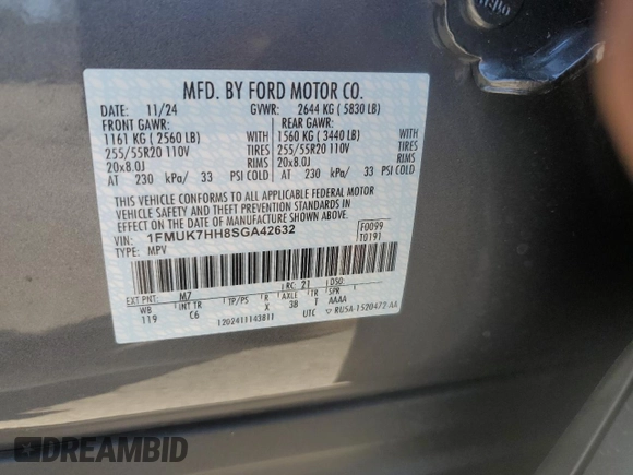2025 Ford Explorer z VIN 1FMUK7HH8SGA42632, wystawiony jako Copart lot #46308475 z przebiegiem 470 mil mil oraz Szkoda całkowita • Salvage title. Historia ofert i sprzedaży dostępna na DreamBid. Obrazek 14.