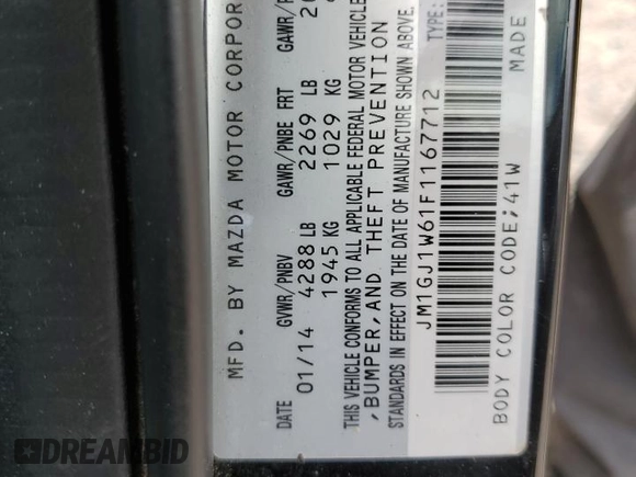 2015 Mazda 6 i Grand Touring with VIN JM1GJ1W61F1167712, listed as a Copart auction lot 50894715 with 206,837 mi miles and Clean Title. Bid and sale history available at DreamBid. Image 13.