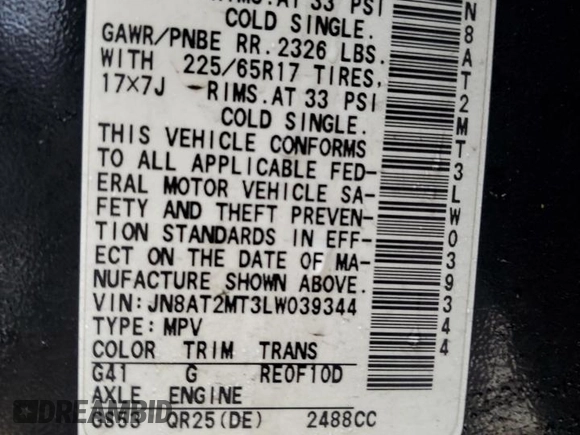 2020 Nissan Rogue SV z VIN JN8AT2MT3LW039344, wystawiony jako Copart lot #39185804 z przebiegiem 78 035 mil mil oraz Szkoda całkowita • Salvage title. Historia ofert i sprzedaży dostępna na DreamBid. Obrazek 13.