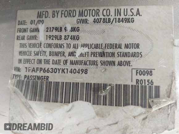 2000 Ford Contour SE Fleet с VIN 1FAFP6630YK140498, выставлен на аукционе IAAI как лот 42201222 с пробегом 264 655 миль миль и . История ставок и продаж доступна на DreamBid. Изображение 9.