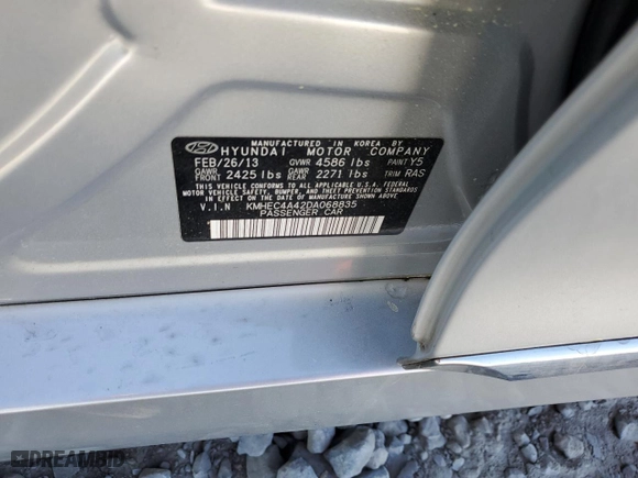 2013 Hyundai Sonata Hybrid Limited w/Panoramic Sunroof Pkg with VIN KMHEC4A42DA068835, listed as a Copart auction lot 50184275 with 152,480 mi miles and Salvage Title. Bid and sale history available at carsss.com. Image 15.