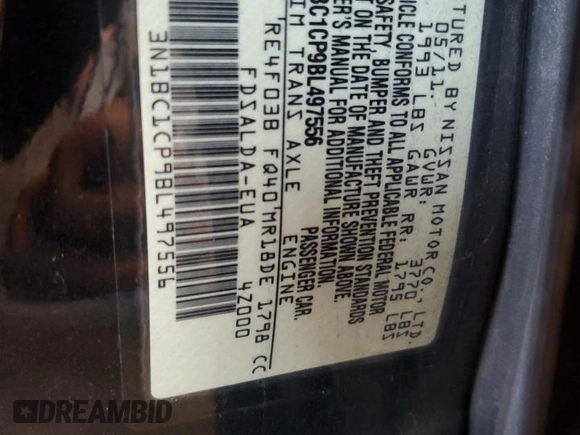 2011 Nissan Versa S with VIN 3N1BC1CP9BL497556, listed as a Copart auction lot 62096695 with 116,746 mi miles and Salvage title. Bid and sale history available at DreamBid. Image 12.