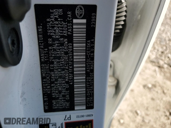 2015 Toyota Camry XLE with VIN 4T1BF1FK1FU497689, listed as a Copart auction lot 48528385 with 229,376 mi miles and Salvage Title. Bid and sale history available at carsss.com. Image 14.