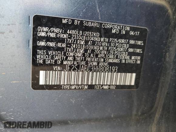 2017 Subaru Forester Premium with VIN JF2SJAEC3HH808193, listed as a Copart auction lot 87382424 with 97,346 mi miles and Salvage Title. Bid and sale history available at DreamBid. Image 15.