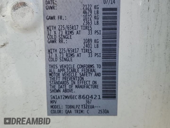 2014 Nissan Rogue S z VIN 5N1AT2MV6EC860421, wystawiony jako Copart lot #55690475 z przebiegiem 142 419 mil mil oraz Szkoda całkowita • Salvage title. Historia ofert i sprzedaży dostępna na DreamBid. Obrazek 13.