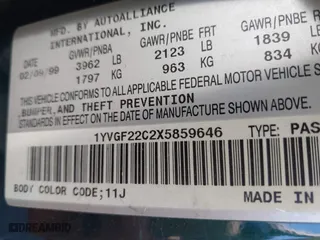 1999 Mazda 626 ES with VIN 1YVGF22C2X5859646, listed as a IAAI auction lot 41887343 with 1 mi miles. Bid and sale history available at carsss.com. Image 9.