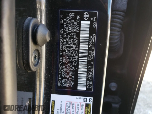 2019 Toyota C-HR XLE with VIN JTNKHMBX9K1062217, listed as a Copart auction lot 48850575 with 80,260 mi miles and Salvage Title. Bid and sale history available at DreamBid. Image 12.
