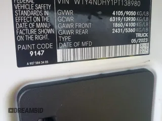 2023 Mercedes-Benz Sprinter Cargo Cargo with VIN W1Y4NDHY1PT138980, listed as a Copart auction lot 42630085 with 18,119 mi miles and Salvage Title. Bid and sale history available at DreamBid. Image 15.