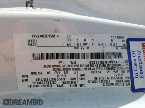 2019 Ford F-250 XL z VIN 1FT7X2A61KED13539, wystawiony jako Copart lot #48732535 z przebiegiem Nie podano mil oraz Szkoda całkowita • Salvage title. Historia ofert i sprzedaży dostępna na DreamBid. Obrazek 10.