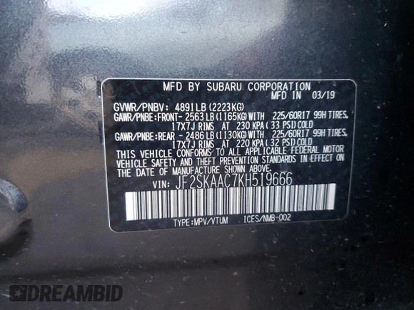 2019 Subaru Forester with VIN JF2SKAAC7KH519666, listed as a Copart auction lot 43838415 with 53,249 mi miles and Salvage Title. Bid and sale history available at carsss.com. Image 12.