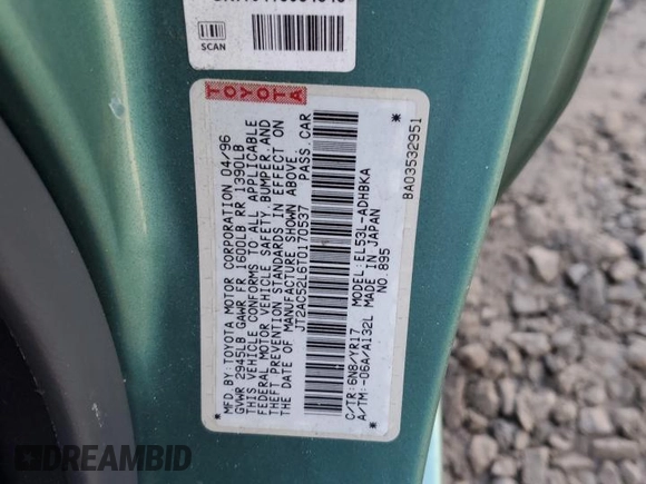 1996 Toyota Tercel DX z VIN JT2AC52L6T0170537, wystawiony jako Copart lot #42576525 z przebiegiem 66 926 mil mil oraz Szkoda całkowita • Salvage title. Historia ofert i sprzedaży dostępna na DreamBid. Obrazek 12.