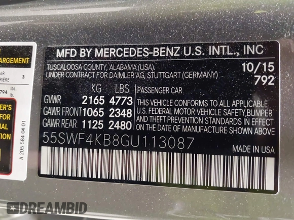 2016 Mercedes-Benz C 300 Luxury with VIN 55SWF4KB8GU113087, listed as a IAAI auction lot 42255273 with Not Provided miles and . Bid and sale history available at DreamBid. Image 9.