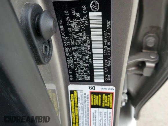 2021 Lexus ES with VIN 58AGZ1B17MU109042, listed as a Copart auction lot 87508285 with 37,163 mi miles and Salvage Title. Bid and sale history available at carsss.com. Image 12.