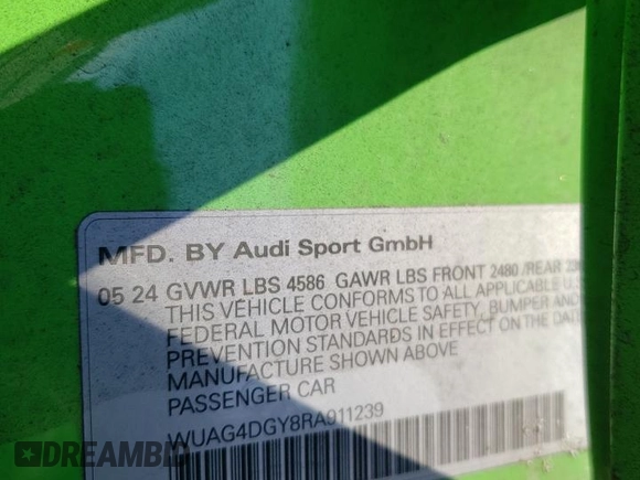 2024 Audi RS 3 z VIN WUAG4DGY8RA911239, wystawiony jako Copart lot #42005625 z przebiegiem 11 196 mil mil oraz Szkoda całkowita • Salvage title. Historia ofert i sprzedaży dostępna na DreamBid. Obrazek 12.