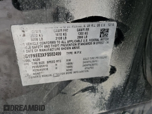 2015 Cadillac SRX Luxury Collection z VIN 3GYFNEE3XFS582499, wystawiony jako Copart lot #46655094 z przebiegiem Nie podano mil oraz Szkoda całkowita • Salvage title. Historia ofert i sprzedaży dostępna na DreamBid. Obrazek 14.
