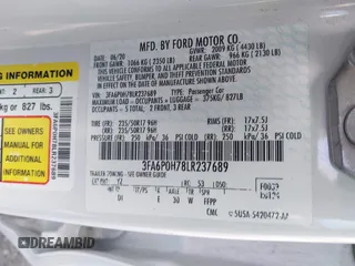 2020 Ford Fusion SE with VIN 3FA6P0H78LR237689, listed as a IAAI auction lot 42492036 with 63,303 mi miles and . Bid and sale history available at DreamBid. Image 9.