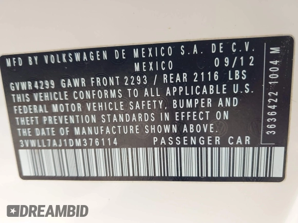 2013 Volkswagen Jetta TDI w/Premium/Nav с VIN 3VWLL7AJ1DM376114, выставлен на аукционе IAAI как лот 42453480 с пробегом 231 087 миль миль и . История ставок и продаж доступна на DreamBid. Изображение 9.