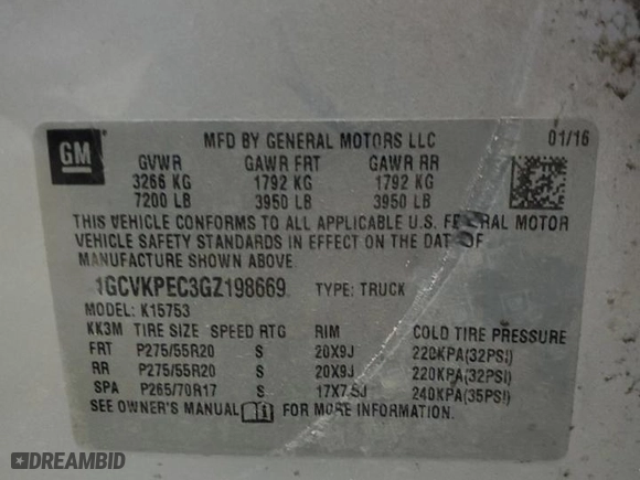2016 Chevrolet Silverado 1500 Custom with VIN 1GCVKPEC3GZ198669, listed as a Copart auction lot 45213325 with 97,088 mi miles and Salvage Title. Bid and sale history available at carsss.com. Image 14.