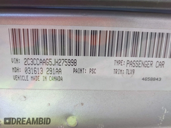 2018 Chrysler 300 Touring with VIN 2C3CCAAG5JH275998, listed as a IAAI auction lot 41394650 with 128,152 mi miles and . Bid and sale history available at DreamBid. Image 9.