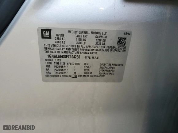 2015 Chevrolet Equinox LS with VIN 1GNALAEK8FZ104288, listed as a Copart auction lot 51447935 with 107,203 mi miles and Salvage Title. Bid and sale history available at carsss.com. Image 12.