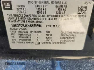2017 GMC Yukon Denali with VIN 1GKS1CKJ8HR309594, listed as a Copart auction lot 73943684 with 0 mi miles and Salvage Title. Bid and sale history available at carsss.com. Image 14.