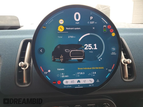 2025 MINI Countryman S with VIN WMZ23GA00S7S40439, listed as a Copart auction lot 53718955 with 2,750 mi miles and Clean title. Bid and sale history available at DreamBid. Image 9.