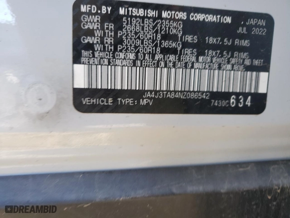 2022 Mitsubishi Outlander ES with VIN JA4J3TA84NZ086542, listed as a Copart auction lot 41541985 with 28,223 mi miles and Salvage Title. Bid and sale history available at carsss.com. Image 15.