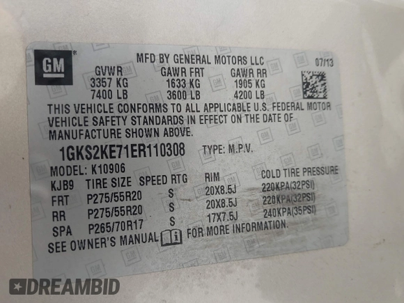 2014 GMC Yukon XL SLT with VIN 1GKS2KE71ER110308, listed as a IAAI auction lot 41940610 with 202,071 mi miles. Bid and sale history available at carsss.com. Image 9.