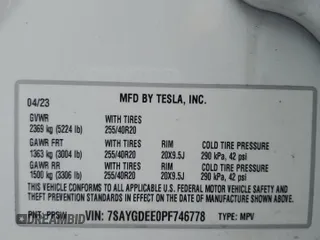 2023 Tesla Model Y Long Range with VIN 7SAYGDEE0PF746778, listed as a Copart auction lot 52704965 with 19,047 mi miles and Salvage Title. Bid and sale history available at DreamBid. Image 12.