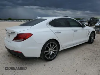 2021 Genesis G70 2.0T with VIN KMTG44LA2MU066726, listed as a Copart auction lot 50803555 with 28,618 mi miles and Salvage title. Bid and sale history available at DreamBid. Image 3.
