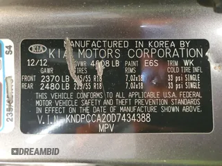 2013 Kia Sportage EX with VIN KNDPCCA20D7434388, listed as a Copart auction lot 48175215 with 101,902 mi miles and Clean title. Bid and sale history available at DreamBid. Image 13.