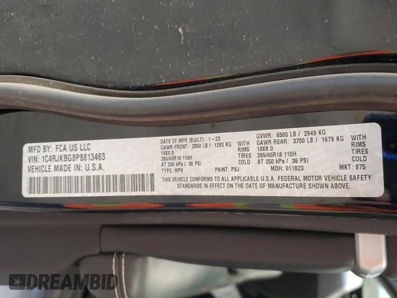 2023 Jeep Grand Cherokee Limited with VIN 1C4RJKBG8P8813463, listed as a Copart auction lot 52864245 with 19,706 mi miles and Salvage title. Bid and sale history available at DreamBid. Image 13.