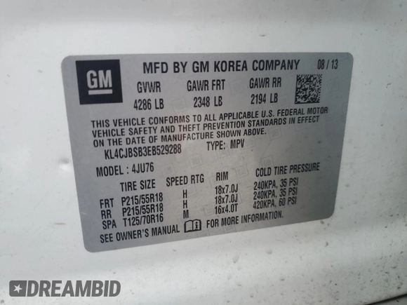 2014 Buick Encore Convenience with VIN KL4CJBSB3EB529288, listed as a Copart auction lot 45409765 with 170,233 mi miles and Clean Title. Bid and sale history available at DreamBid. Image 13.
