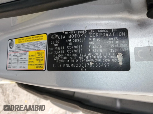 2007 Kia Sedona EX with VIN KNDMB233176166497, listed as a Copart auction lot 51136365 with 261,653 mi miles and Salvage Title. Bid and sale history available at carsss.com. Image 13.