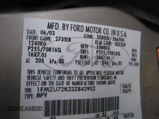 2003 Ford Explorer XLS z VIN 1FMZU72K23ZB43952, wystawiony jako Copart lot #52150285 z przebiegiem 161 828 mil mil oraz Szkody całkowita. Historia ofert i sprzedaży dostępna na DreamBid. Obrazek 12.