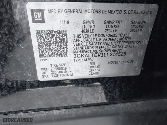 2020 GMC Terrain SLE with VIN 3GKALTEV1LL214525, listed as a IAAI auction lot 41579068 with 45,569 mi miles. Bid and sale history available at carsss.com. Image 9.