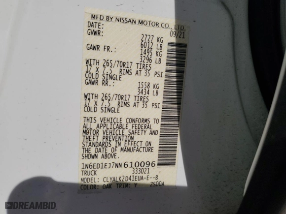 2022 Nissan Frontier SV with VIN 1N6ED1EJ7NN610096, listed as a Copart auction lot 82620234 with 26,193 mi miles and Salvage Title. Bid and sale history available at carsss.com. Image 13.
