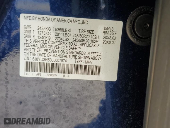 2018 Acura MDX Technology z VIN 5J8YD3H53JL007874, wystawiony jako Copart lot #58306365 z przebiegiem 58 159 mil mil oraz Szkoda całkowita • Salvage title. Historia ofert i sprzedaży dostępna na DreamBid. Obrazek 13.