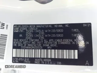 2021 Toyota Highlander Hybrid Limited with VIN 5TDYARAH2MS009326, listed as a IAAI auction lot 41674315 with 76,104 mi miles and . Bid and sale history available at DreamBid. Image 9.