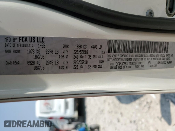 2020 Jeep Compass Latitude с VIN 3C4NJCBB1LT176727, выставлен на аукционе Copart как лот 58246445 с пробегом 69 668 миль миль и На запчасти • Non repairable. История ставок и продаж доступна на DreamBid. Изображение 13.