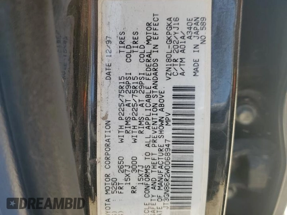 1998 Toyota 4Runner SR5 с VIN JT3GN86R2W0068947, выставлен на аукционе Copart как лот 61306905 с пробегом 205 753 миль миль и Списание • Salvage title. История ставок и продаж доступна на DreamBid. Изображение 13.