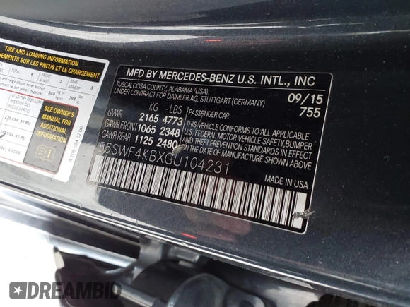2016 Mercedes-Benz C 300 Luxury with VIN 55SWF4KBXGU104231, listed as a IAAI auction lot 41612172 with 101,026 mi miles and . Bid and sale history available at DreamBid. Image 9.