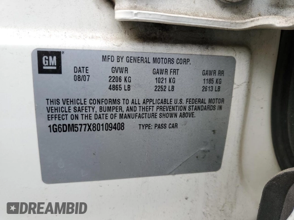 2008 Cadillac CTS RWD with VIN 1G6DM577X80109408, listed as a Copart auction lot 62883015 with 152,135 mi miles and Salvage title. Bid and sale history available at DreamBid. Image 12.