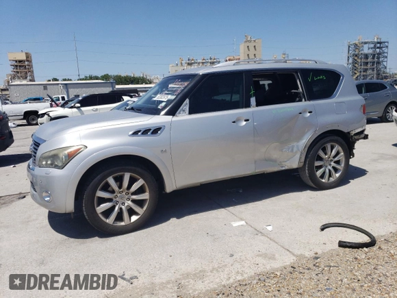 2014 Infiniti QX80 with VIN JN8AZ2NF4E9555172, listed as a Copart auction lot 52302975 with 107,709 mi miles and Salvage Title. Bid and sale history available at DreamBid. Image 1.